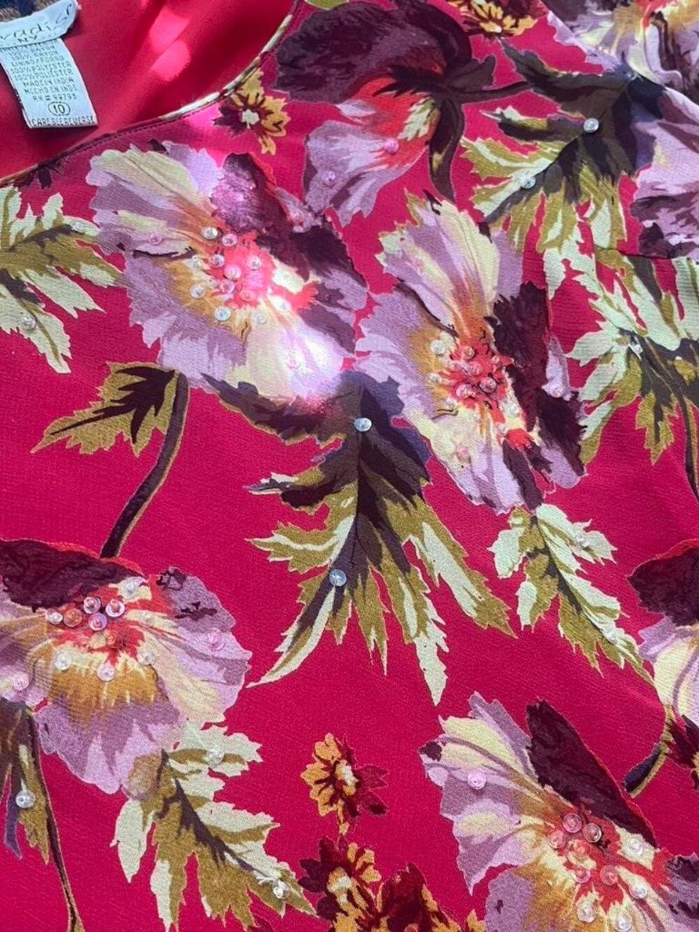 90s vintage Paradise New York hot pink sequin beaded floral chiffon fairy dress - Picture 8 of 8